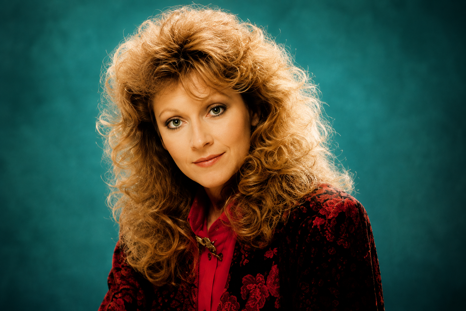 Beth Maitland in a vintage studio portrait with curly blonde hair