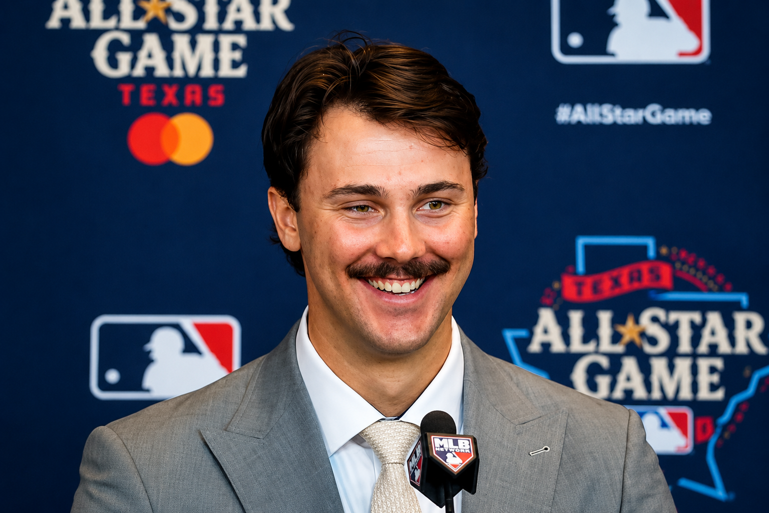 Paul Skenes smiling during an MLB All-Star Game press conference