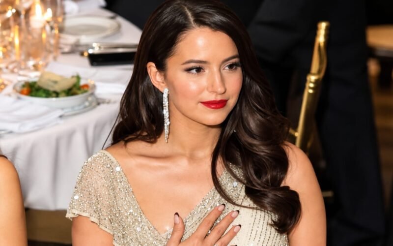 Ashley St. Clair net worth 2026 – wearing a sparkling dress at an elegant event