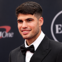 Carlos Alcaraz net worth 2026 – wearing a black tuxedo at the ESPYs red carpet