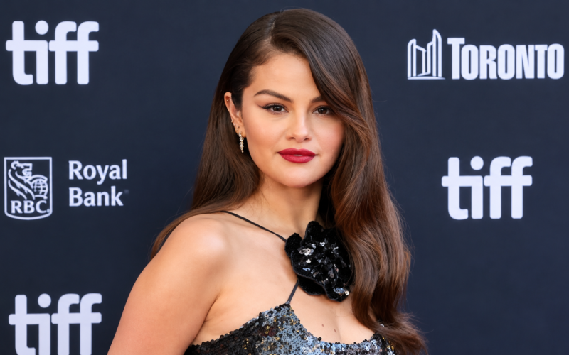Selena Gomez net worth 2026 – wearing a black sequined dress at the Toronto International Film Festival