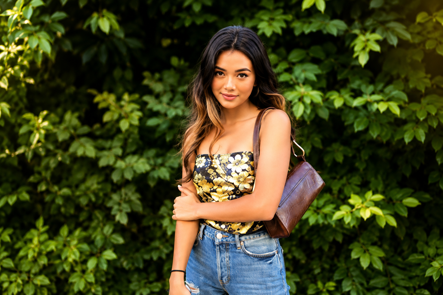 Ashley Cordray net worth 2026 – posing outdoors in a floral top and jeans