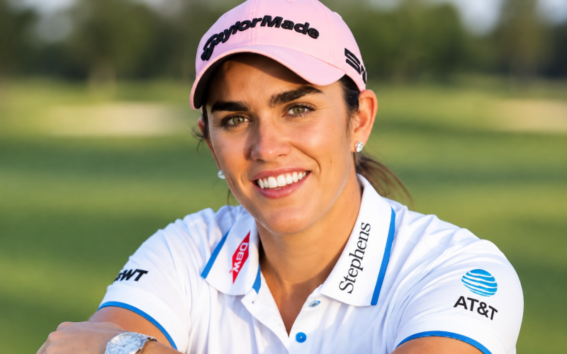 Maria Fassi net worth 2026 – professional golf portrait wearing a TaylorMade visor on a golf course