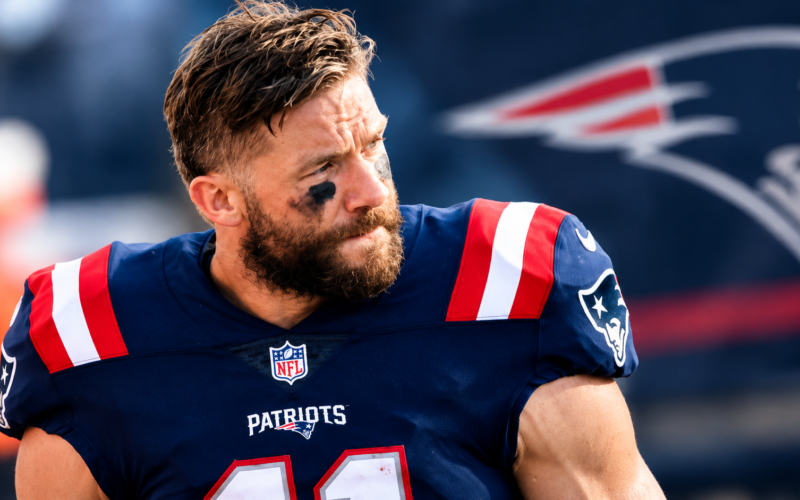 Julian Edelman wearing a New England Patriots jersey during a game